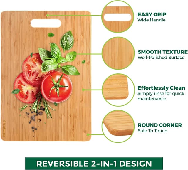 Detalle 2 de Freshware Bamboo Cutting Board Set of 3 (Knife Friendly) with Hanging Holes