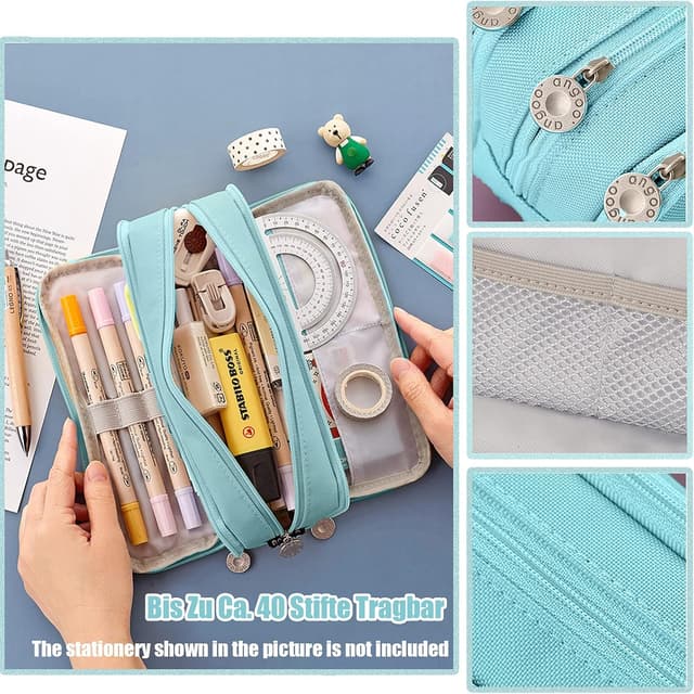 Detalle 2 de X SIM FITNESSX Federmäppchen mit 3 Fächern – großes Pencil-Case für Schule & Büro