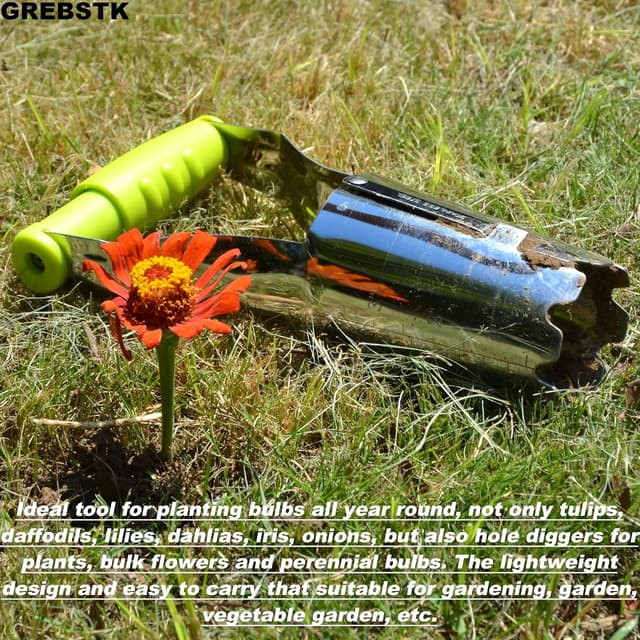 Detalle 2 de GREBSTK Gartenzwiebel-Pflanzwerkzeug aus Edelstahl mit Tiefenmarkierung