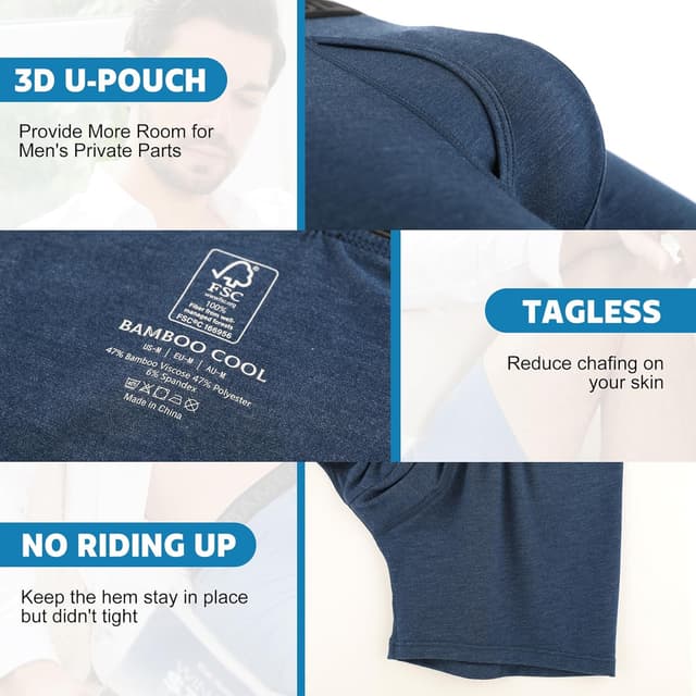 Detalle de BAMBOO COOL Breathable Men’s Boxer Briefs 6-Pack with Moisture-Wicking Comfortsoft Fabric