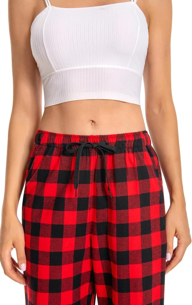 Detalle de Pantalon de pyjama femme Cyathea en flanelle de coton 100% à carreaux avec poches et taille réglable