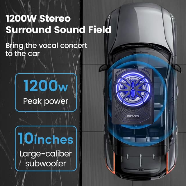 Detalle 2 de Znclces 2025 10" 1200W Slim Under-Seat Subwoofer ๐