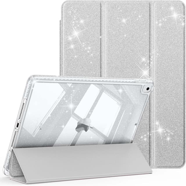 Detalle de FINTIE Glitter Case for iPad 9th/8th/7th Gen (10.2-inch, 2021/2020/2019) with Pencil Holder and Auto Wake/Sleep – Silver