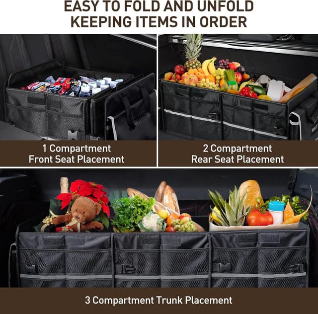 Detalle de HIRALIY 4-in-1 Car Trunk Storage Organizer with Leakproof Cooler Bag (Black)