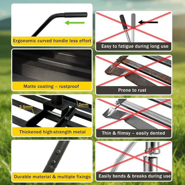 Detalle 2 de Lawn Levelling Rake 75x25cm Heavy Duty with Ergonomic Curved Handle, 185cm