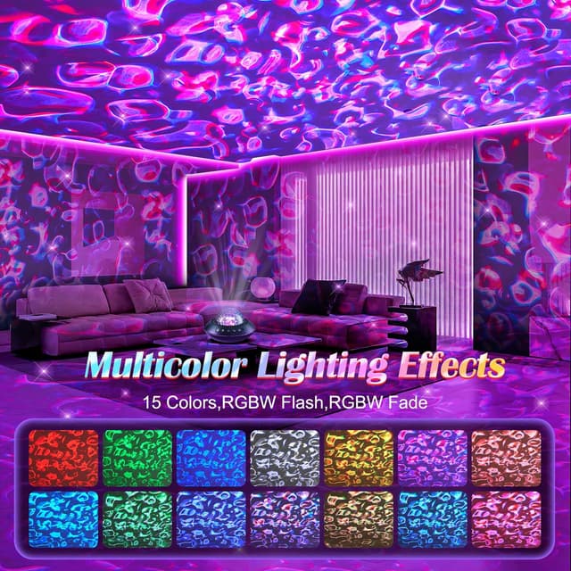 Detalle de One Fire Galaxy-Projektor Sternenhimmel mit 45 Lichtmodi, 15 Sounds, HiFi-Bluetooth und Wasserwellen