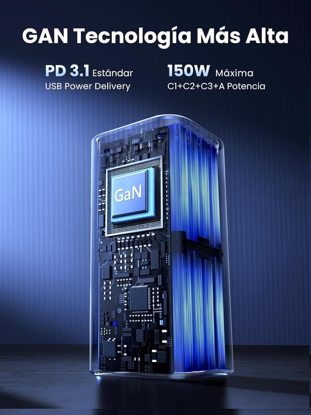 Detalle 1 de UGREEN Cargador Coche 150W ⚡ Carga Rápida con 4 Puertos