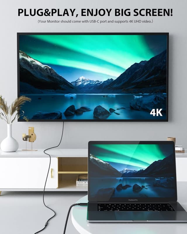 Detalle de CONMDEX USB‑C Verlängerung 0,3 m (USB 3.2 Gen 2, 10Gbit/s, 100 W) für Typ‑C Geräte & 4K/60