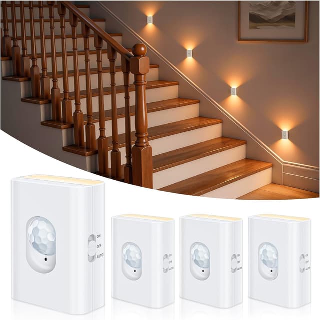 Detalle de WILLED LED Nachtlicht mit Bewegungsmelder und Akku (2700K) – 4er-Set für Flur, Treppe & Schrank
