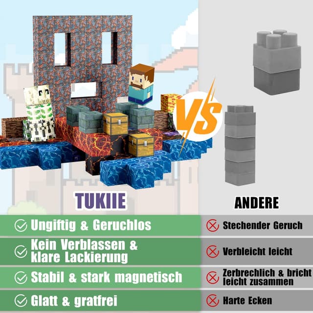 Detalle de TUKIIE Magnetische Bausteine Sword Edition – 213 magnetische Bausteine für Kinder ab 3 Jahren