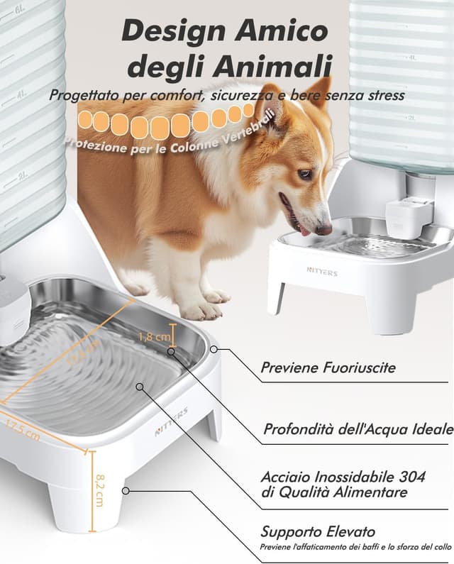 Detalle 1 de Distributore d’acqua automatico a gravità da 8L con filtro e rubinetto antigoccia per gatti e cani