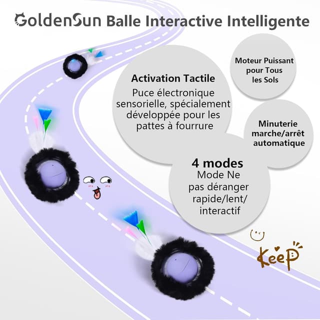 Detalle de GoldenSun Jouet pour chat 2 en 1 : balle à roulement rapide, sons et tapis à 7 trous