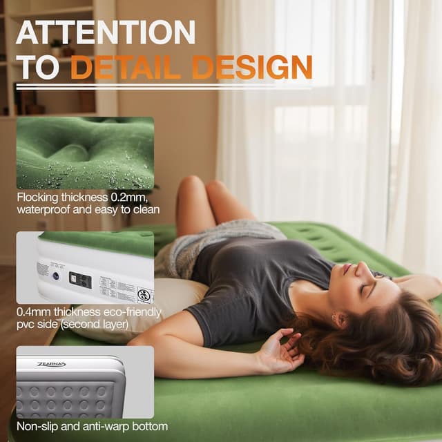 Detalle de Zearna Single Inflatable Mattress with Built-in Electric Pump (self-inflation in 3–5 minutes)