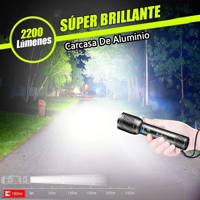 Detalle 2 de REHKITTZ Linterna LED Recargable 2200 lúmenes