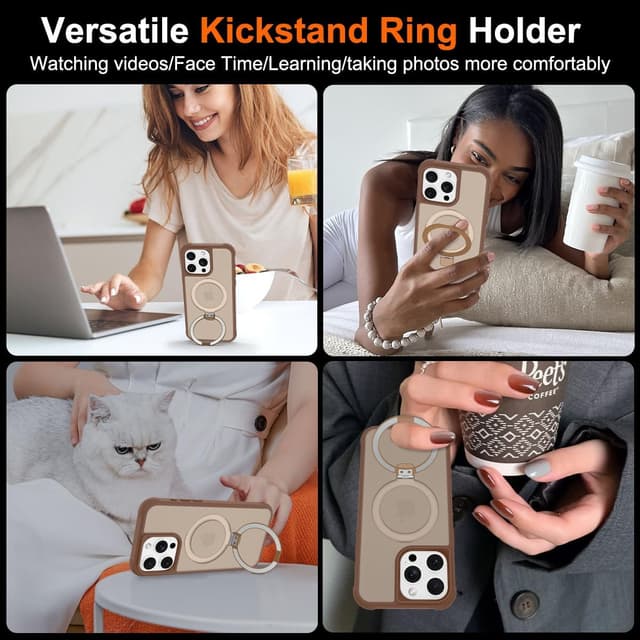 Detalle de CHAOFEnG Magnetic iPhone 15 Pro Max Case with Ring Stand (Desert Gold)