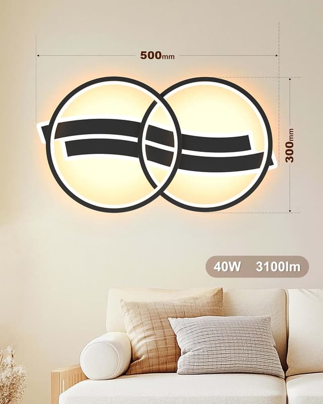 Detalle 2 de MOUNM Lampadario plafoniera LED camera da letto nero con telecomando, dimmerabile 3000K-6000K (30W) e forma a nota musicale