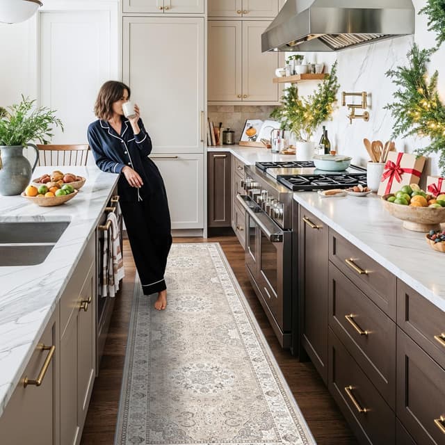 Thumbnail 1 de 2.6x12 Beige Washable Hallway Runner Rug