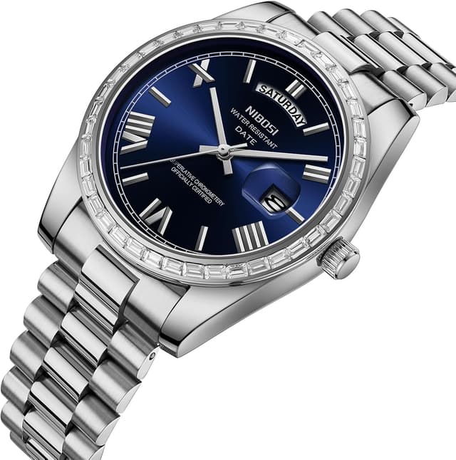 Detalle 2 de NIBOSI Orologio da uomo analogico al quarzo con lunetta e quadrante decorati, resistente all’acqua 3 ATM