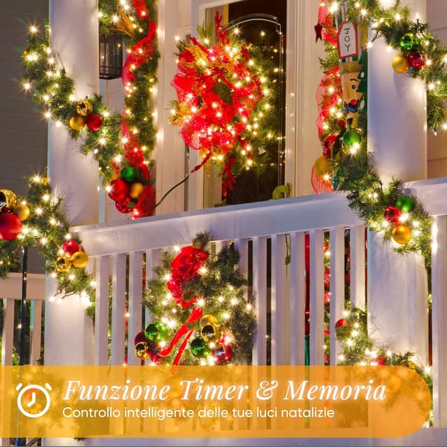 Detalle 2 de SALCAR Luci Natalizie con telecomando, 20 m e 300 LED, IP44 (bianco caldo)