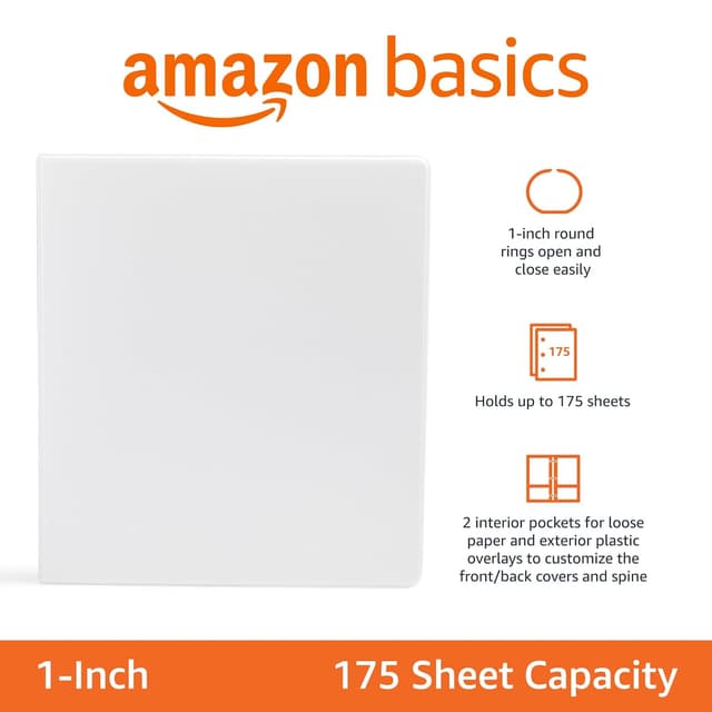 Detalle 2 de Amazon Basics 3-Ring Binder, 1-Inch, 4-Pack
