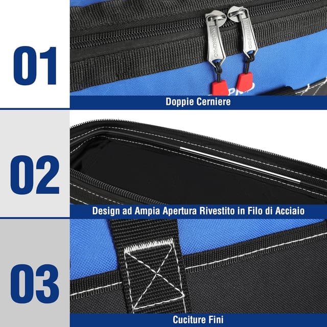 Detalle de WORKPRO Borsa porta attrezzi a bocca ampia 40 x 22 x 26 cm con base rigida impermeabile