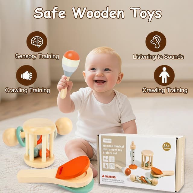 Detalle de Aolso Wooden Musical Toys Set (5 pcs) Maracas for Kids