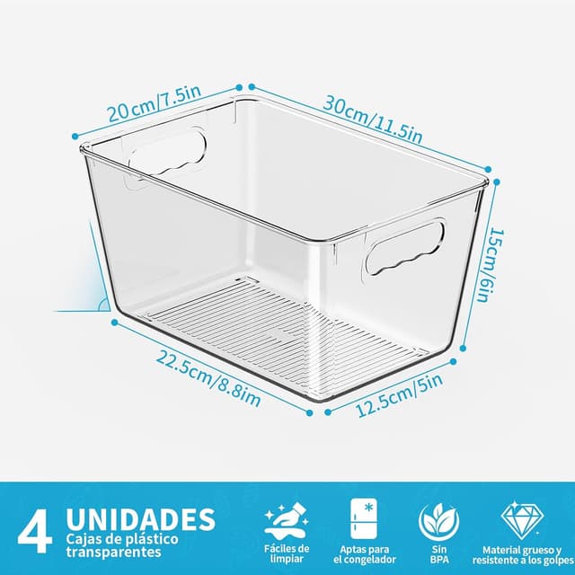 Detalle de HPYLIF·H Kühlschrank Organizer-Set (4-teilig, BPA-frei) mit Griffen, klarer Übersicht – ca. 30 x 20 x 15 cm