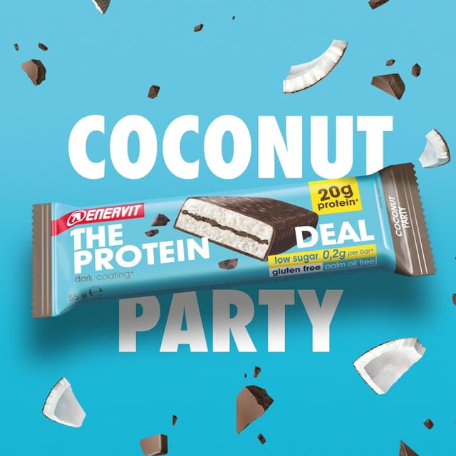 Detalle 2 de Enervit The Protein Deal Coconut Party – Proteinriegel mit Kokos & Zartbitterschokolade (12 Riegel á 55 g)