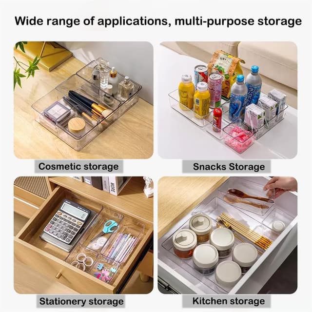 Detalle 2 de 16-Pack Plastic Drawer Organiser Set with 4 Sizes for Desk Drawers, Fridge Trays & Kitchen Storage