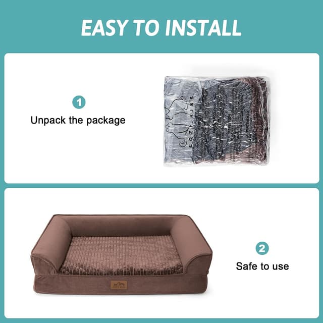 Detalle de COZY KISS Orthopedic Dog Beds for Medium Dogs, U-Shape Foam Pet Couch with Waterproof Lining Cover (76x51x19cm) – Brown