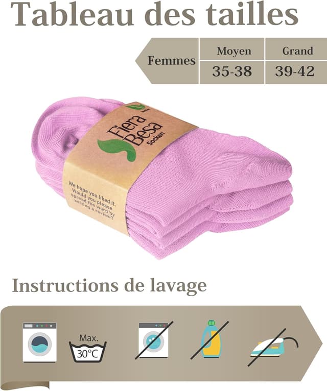 Detalle de Lot de 4 paires de chaussettes pour diabétiques en bambou (avec lycra), sans couture à l’avant