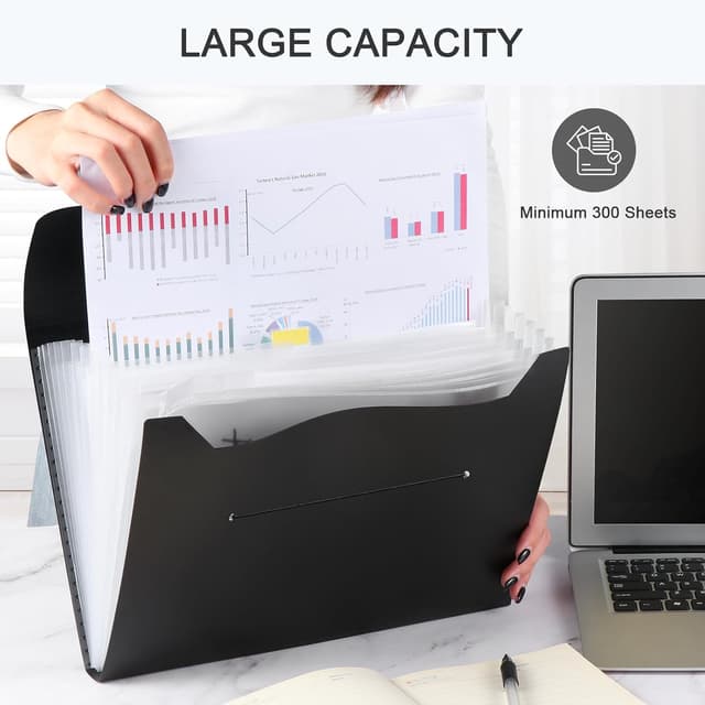 Detalle de Diboniur A4 Accordion File Organiser with 13 Pockets (Black)