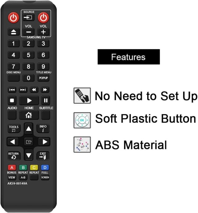 Detalle de Alkia AK59-00149A Ersatz-Fernbedienung für Samsung DVD/BD Blu-ray-Player