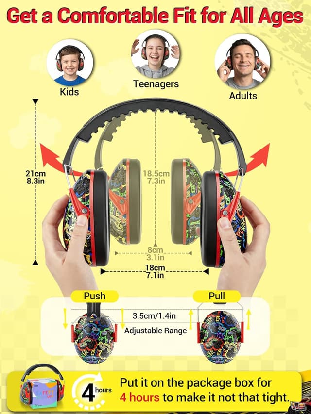 Detalle de Dr.meter paraorecchie per bambini con protezione dal rumore SNR 27 dB (3–12 anni), pieghevoli