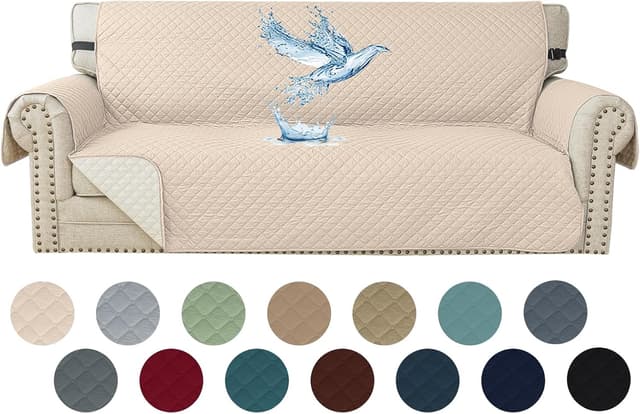 Detalle de YSTELLAA Housse imperméable de canapé 3 places beige avec accoudoirs