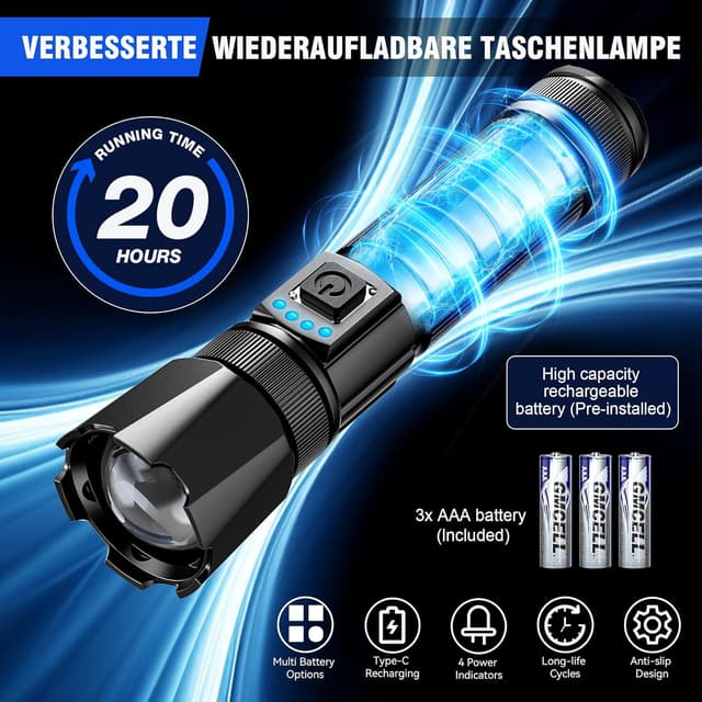 Detalle 1 de Taschenlampe XHP70.2 1.000.000 Lumen LED 🔦