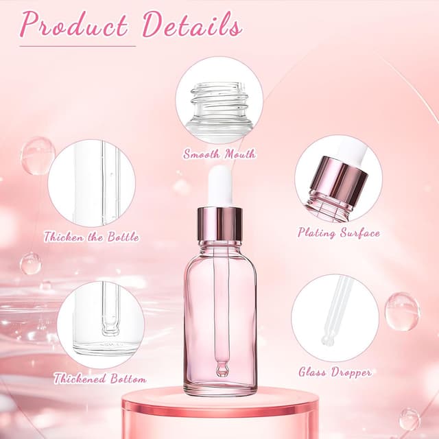 Detalle de Guilinone 24 x 30ml Glass Dropper Bottles (pink, 24-pack) with Labels, Plastic Pipettes & Funnels