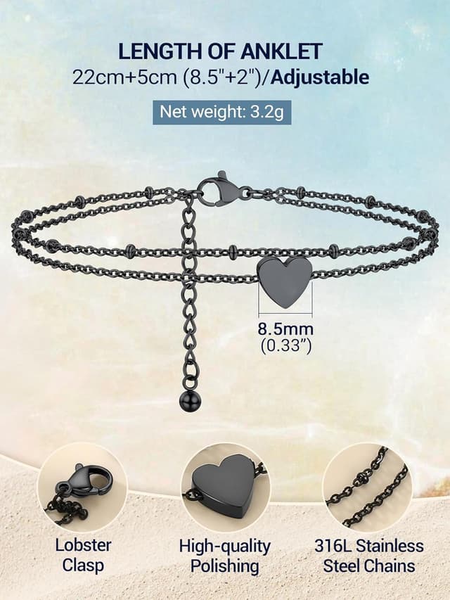 Detalle de PROSTEEL Unisex-Fußkette aus Edelstahl, 18k vergoldet – verstellbar mit Herz-Anhänger