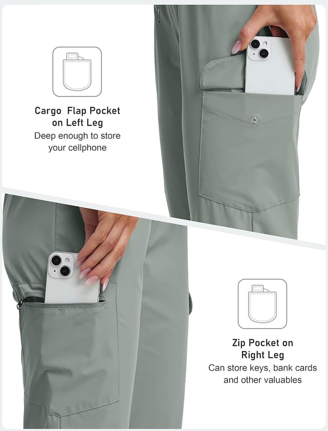 Detalle de MoFiz Women’s Capri Pants — Lightweight “Ice Cool” Cargo Capris with UPF 50+ & Zipper Pockets
