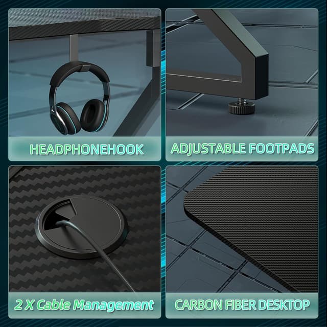 Detalle 2 de BEXEVUE Scrivania Gaming 120x50 LED RGB