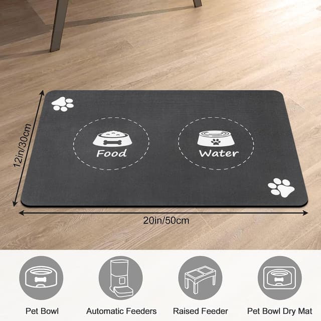 Thumbnail 6 de Mavicen Cat & Dog Feeding Mat (30 x 50cm) – Absorbent, Non-Slip and Waterproof Placemat for Food & Water (Dark Grey)