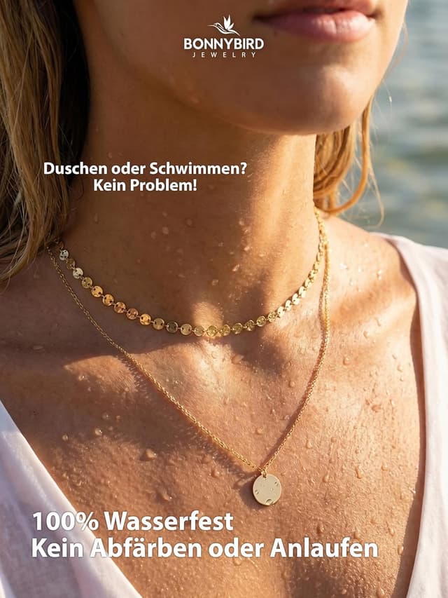 Detalle de BONNYBIRD BonnyBoho wasserfeste Boho-Halskette aus Edelstahl (silber, gold & roségold) – nickelfrei und hautverträglich