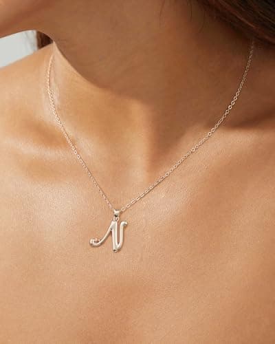 Thumbnail 6 de Mesovor collar personalizado de plata de ley 925 con inicial y corazón oro rosa (Letra-N) para mujer