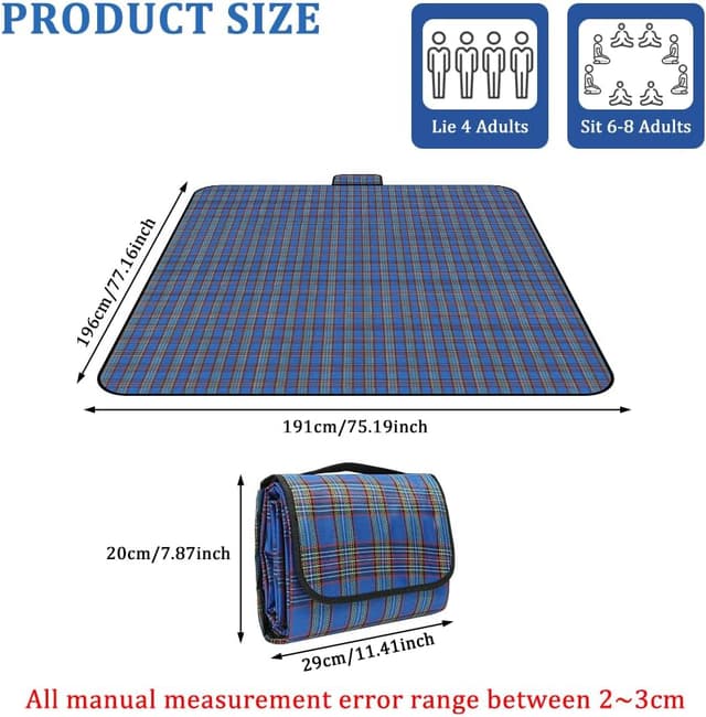 Detalle 2 de Alaoo Coperta da Picnic impermeabile 200 x 200 cm pieghevole con manico (Strisce Verdi)