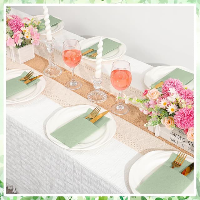 Detalle de NatNarr 60-Pack Sage Green Linen-Feel Paper Napkins with Built-in Flatware Pocket