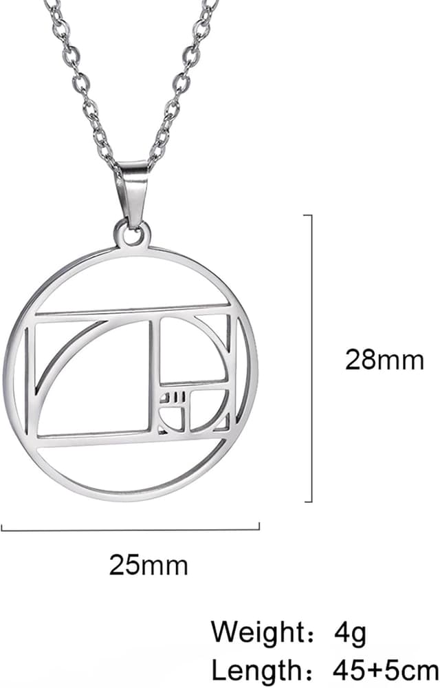 Detalle 2 de VASSAGO Fibonacci-Sequenz Halskette mit Golden-Ratio-Spirale – geometrische Mathematik-Schmuckkette als Geschenk