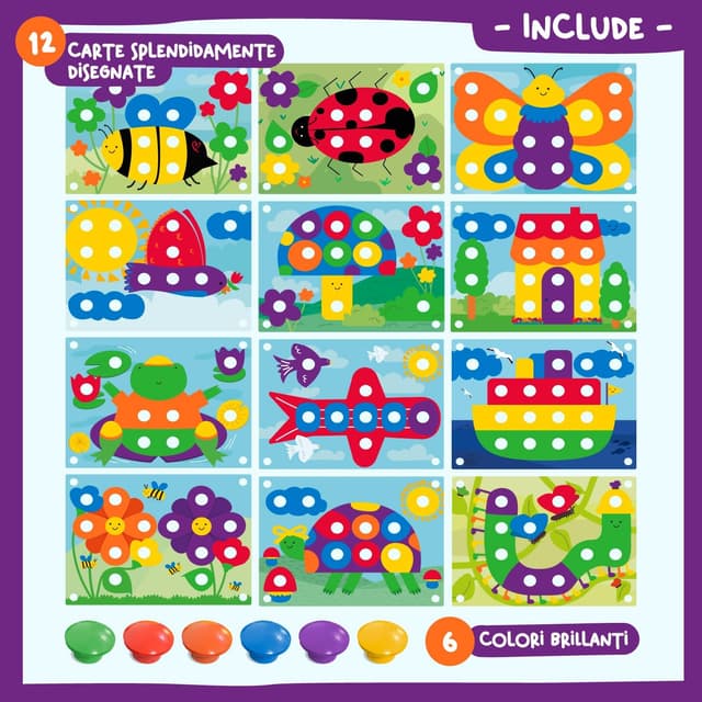 Detalle de Nene Toys Gioco Chiodini: puzzle educativo in legno Montessori con bottoni colorati (2+ anni)