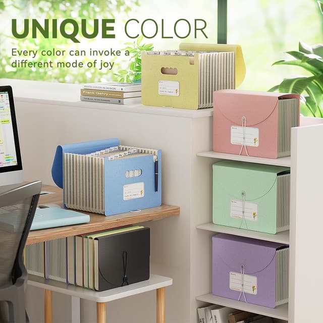 Thumbnail 6 de EcoStash Accordion File Organiser (12 Pockets) – Wheat Straw expanding file for A4/Letter, natural black