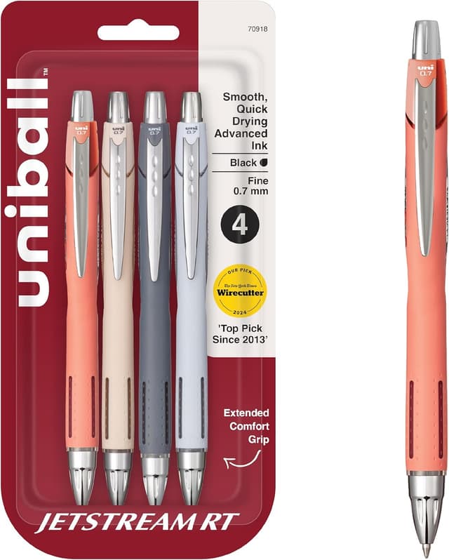 Detalle de uni-ball Jetstream RT 0.7mm black fine pens Pack of 4 ๐