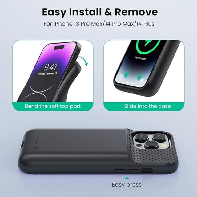 Detalle de Ekrist cover batteria ricaricabile per iPhone 14 Plus/14 Pro Max/13 Pro Max da 6,7" (power bank integrata)